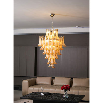 Amber Cloud Glass Petals Chandelier - Elegant Design & Adjustable Heig