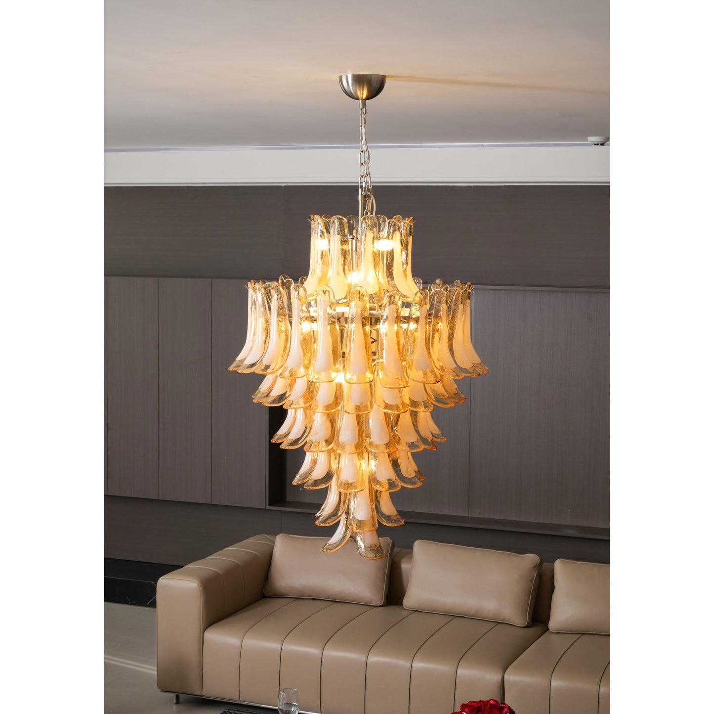 Amber Cloud Glass Petals Chandelier - Elegant Design & Adjustable Heig