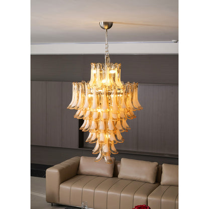 Amber Cloud Glass Petals Chandelier - Elegant Design & Adjustable Heig