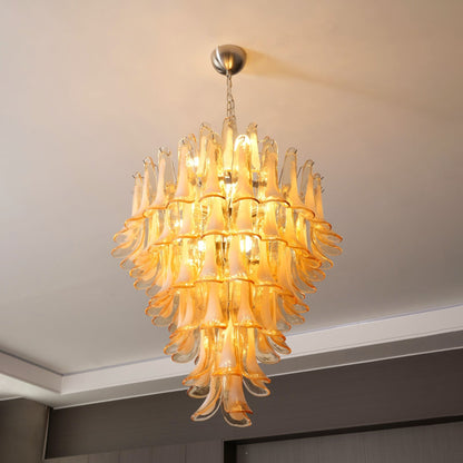Amber Cloud Glass Petals Chandelier - Elegant Design & Adjustable Heig