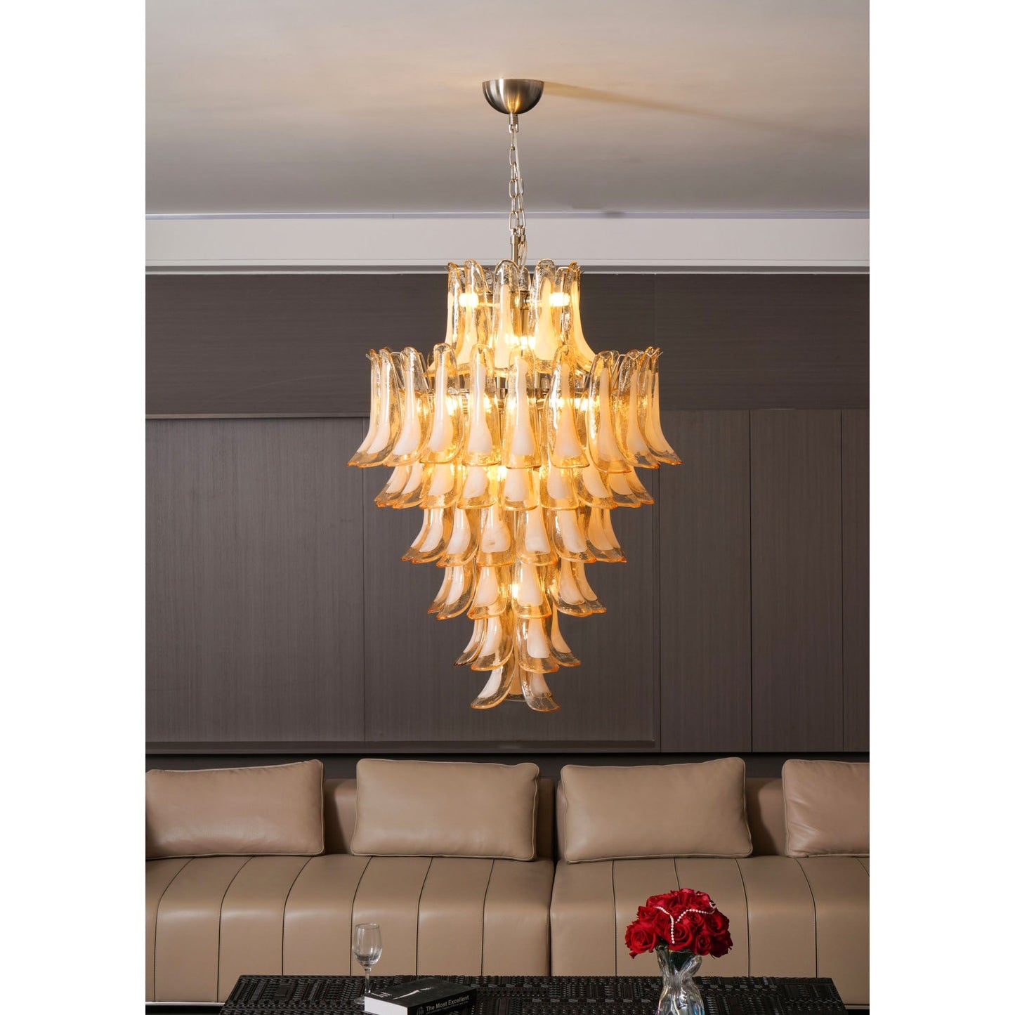 Amber Cloud Glass Petals Chandelier - Elegant Design & Adjustable Heig
