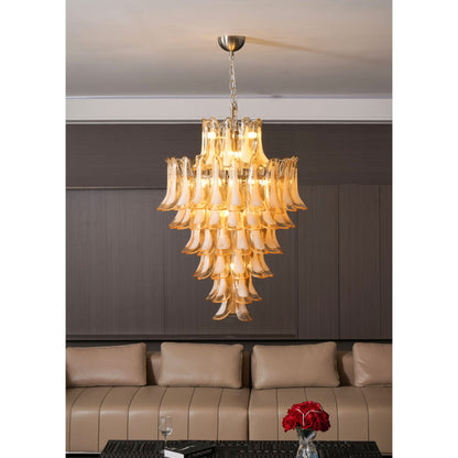 Amber Cloud Glass Petals Chandelier - Elegant Design & Adjustable Heig
