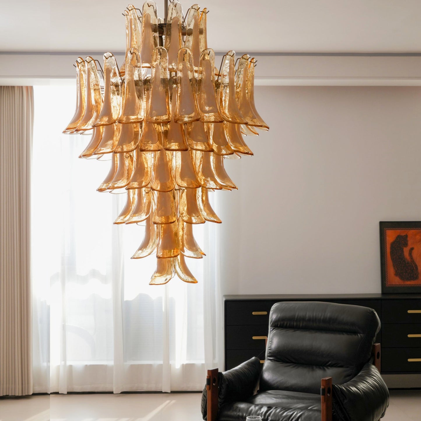 Amber Cloud Glass Petals Chandelier - Elegant Design & Adjustable Heig