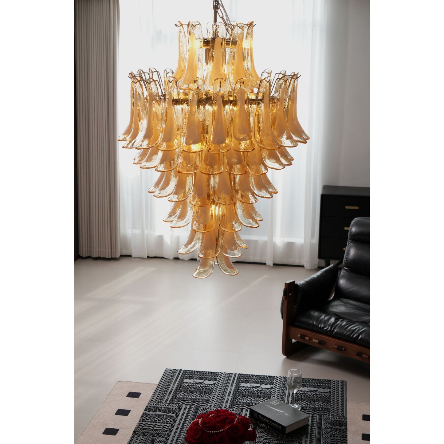 Amber Cloud Glass Petals Chandelier - Elegant Design & Adjustable Heig