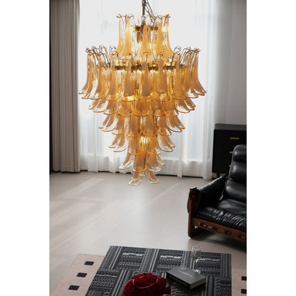 Amber Cloud Glass Petals Chandelier - Elegant Design & Adjustable Heig