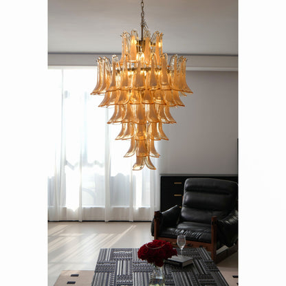 Amber Cloud Glass Petals Chandelier - Elegant Design & Adjustable Heig