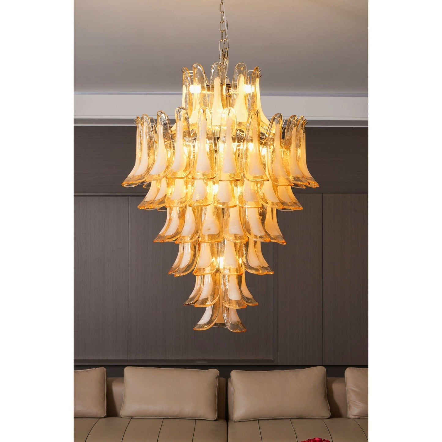 Amber Cloud Glass Petals Chandelier - Elegant Design & Adjustable Heig