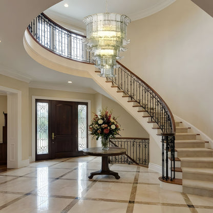 Elegant Cascade Glass Green Chandelier with Adjustable Height & LED Co