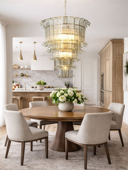Elegant Cascade Glass Green Chandelier with Adjustable Height & LED Co