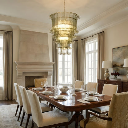 Elegant Cascade Glass Green Chandelier with Adjustable Height & LED Co