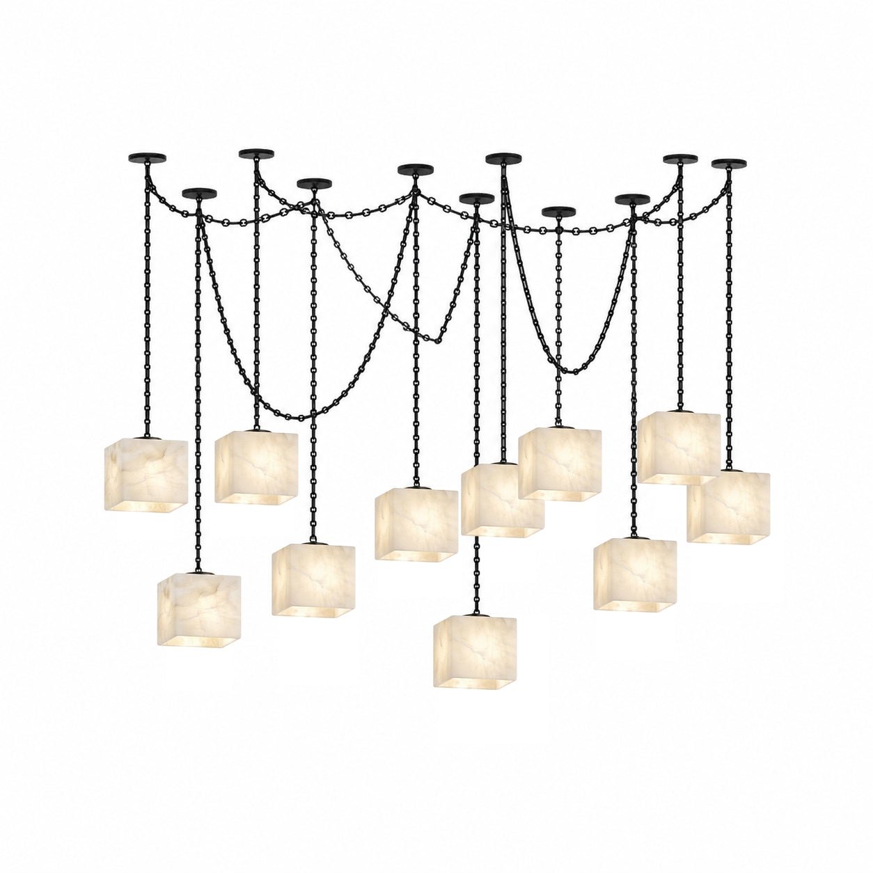 Cascade Chain Cube Chandelier - Modern Design, Adjustable Height, LED