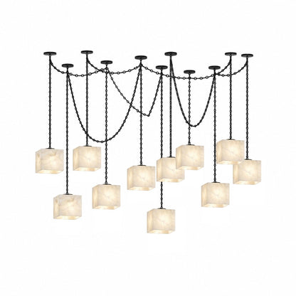Cascade Chain Cube Chandelier - Modern Design, Adjustable Height, LED