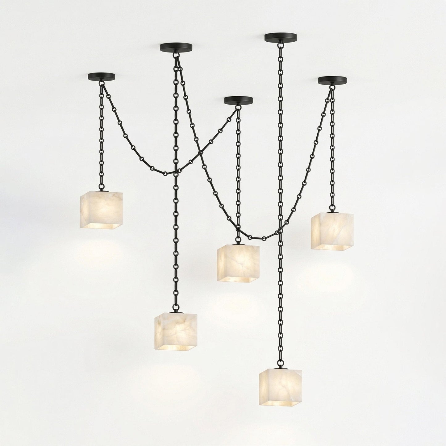 Cascade Chain Cube Chandelier - Modern Design, Adjustable Height, LED