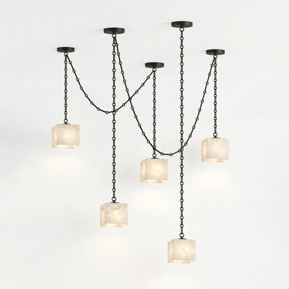 Cascade Chain Cube Chandelier - Modern Design, Adjustable Height, LED
