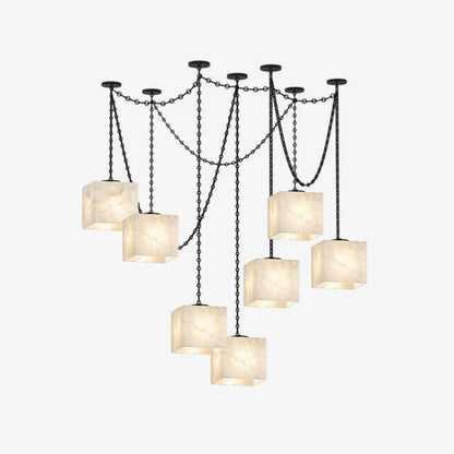 Cascade Chain Cube Chandelier - Modern Design, Adjustable Height, LED