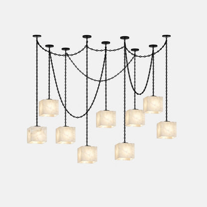 Cascade Chain Cube Chandelier - Modern Design, Adjustable Height, LED