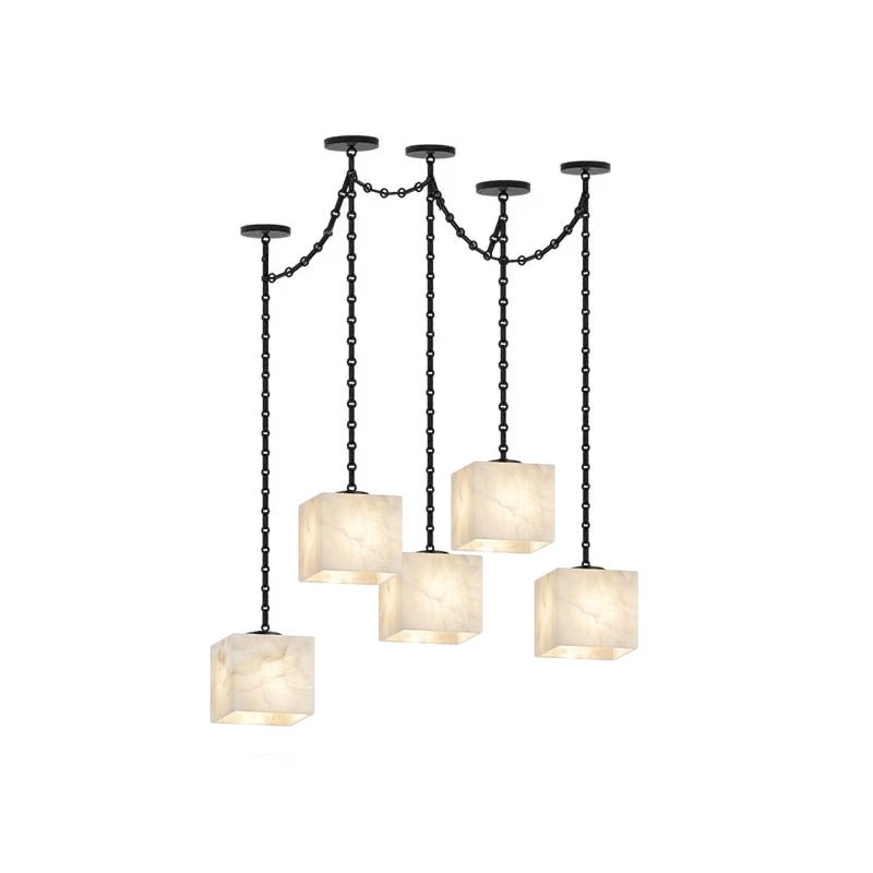 Cascade Chain Cube Chandelier - Modern Design, Adjustable Height, LED