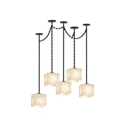 Cascade Chain Cube Chandelier - Modern Design, Adjustable Height, LED