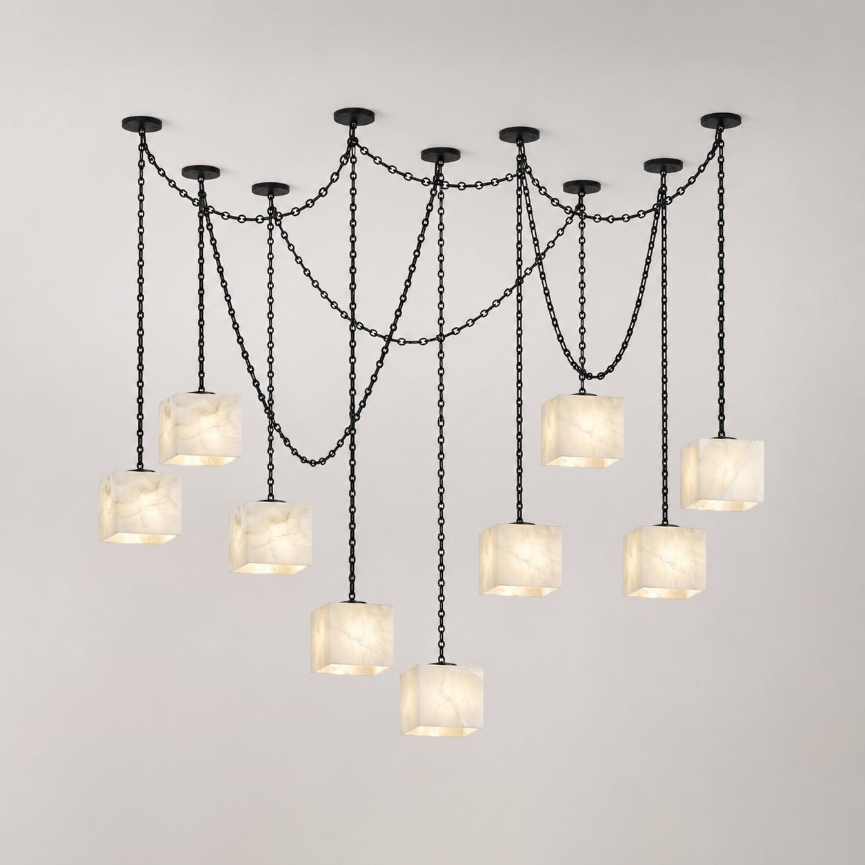 Cascade Chain Cube Chandelier - Modern Design, Adjustable Height, LED