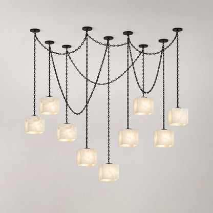 Cascade Chain Cube Chandelier - Modern Design, Adjustable Height, LED