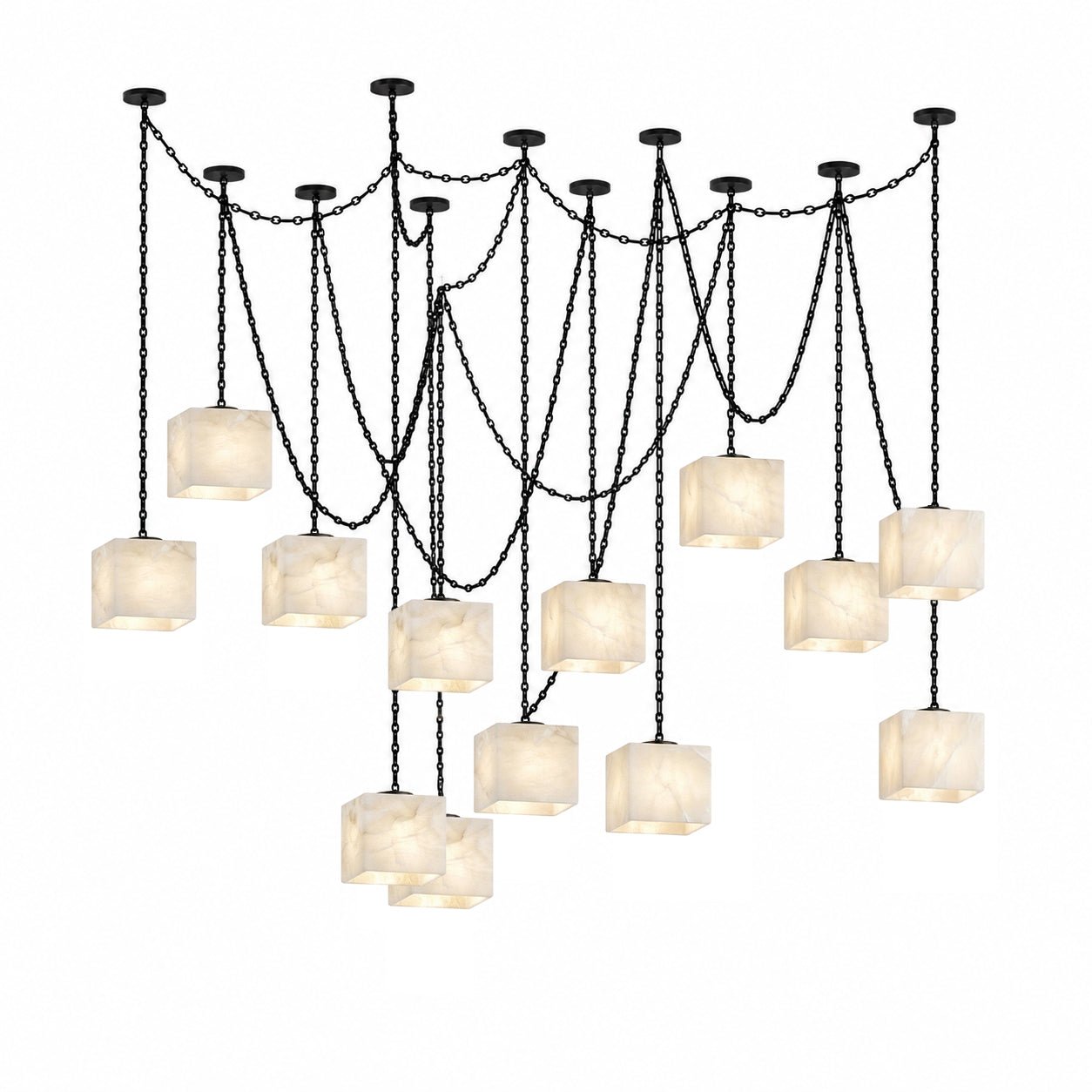 Cascade Chain Cube Chandelier - Modern Design, Adjustable Height, LED