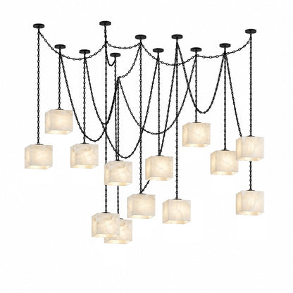 Cascade Chain Cube Chandelier - Modern Design, Adjustable Height, LED