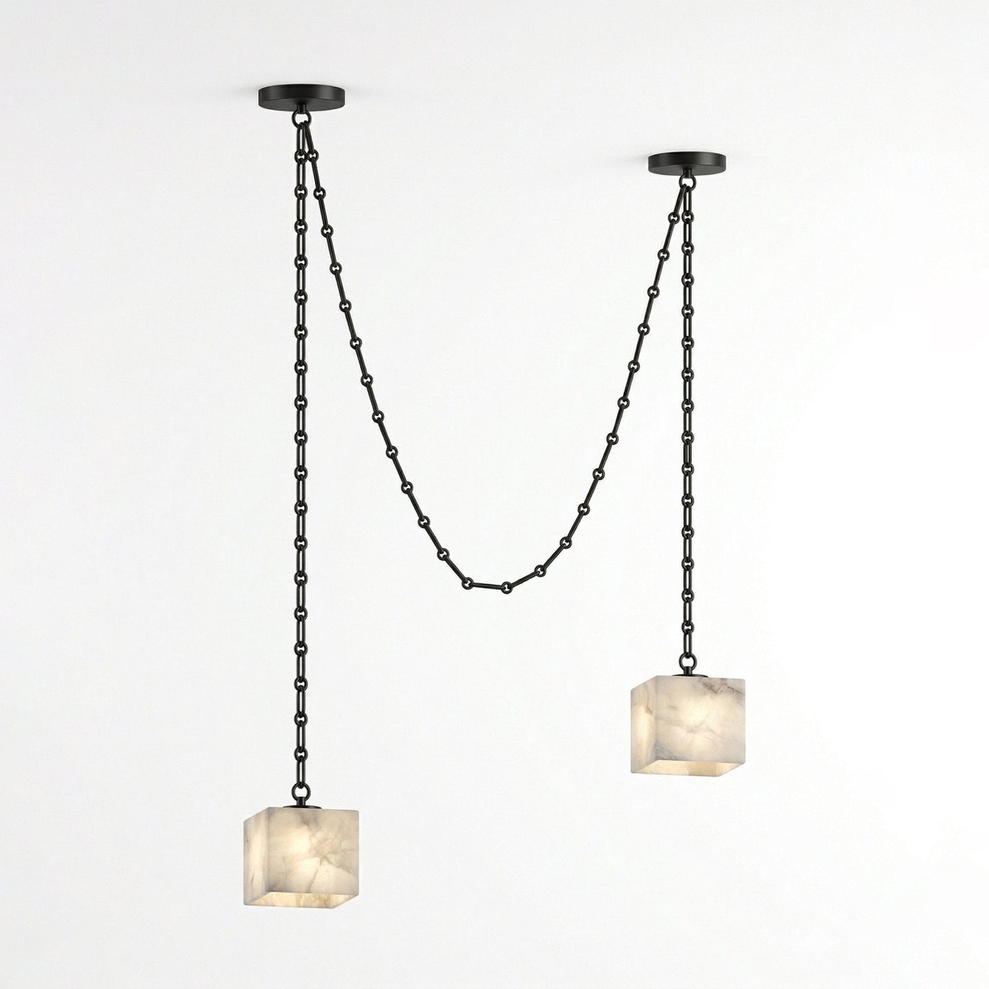 Cascade Chain Cube Chandelier - Modern Design, Adjustable Height, LED