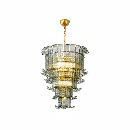 Elegant Cascade Glass Green Chandelier with Adjustable Height & LED Co