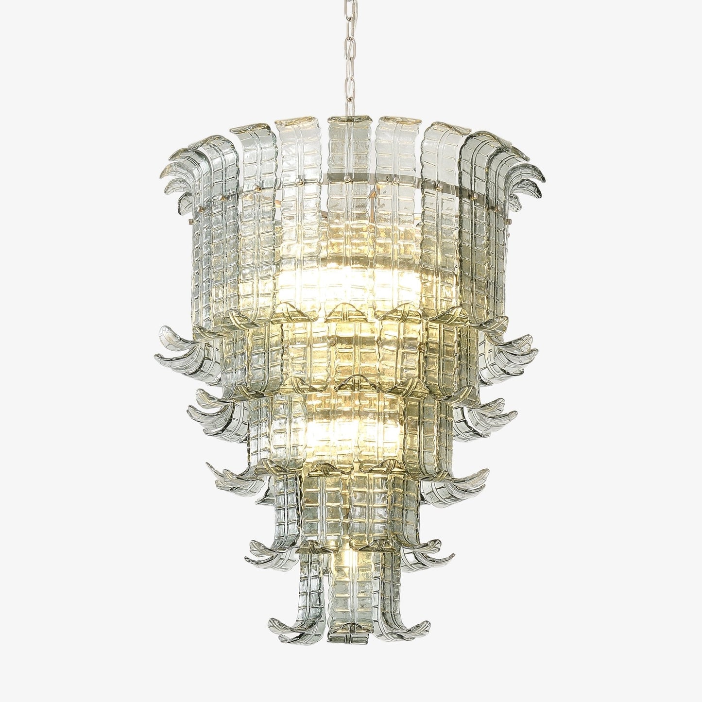 Elegant Cascade Glass Green Chandelier with Adjustable Height & LED Co