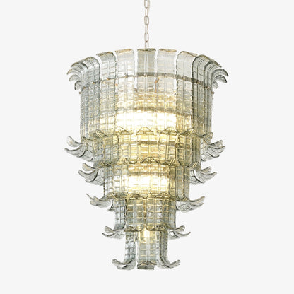Elegant Cascade Glass Green Chandelier with Adjustable Height & LED Co