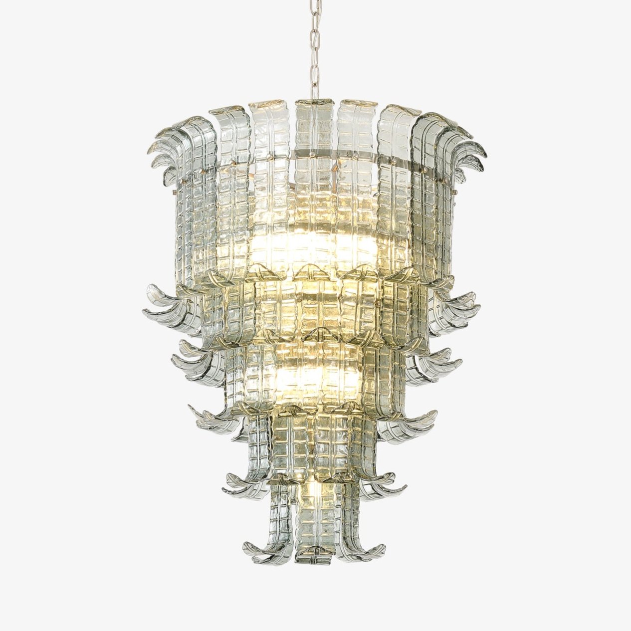 Elegant Cascade Glass Green Chandelier with Adjustable Height & LED Co
