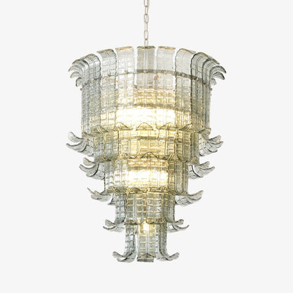 Elegant Cascade Glass Green Chandelier with Adjustable Height & LED Co