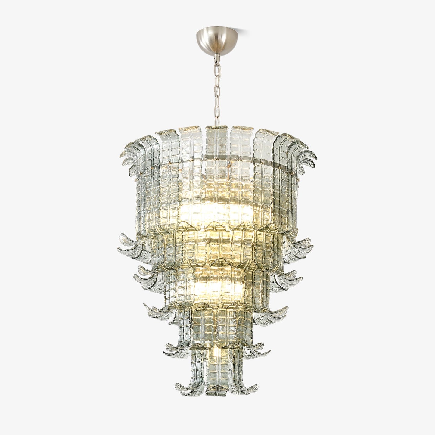 Elegant Cascade Glass Green Chandelier with Adjustable Height & LED Co