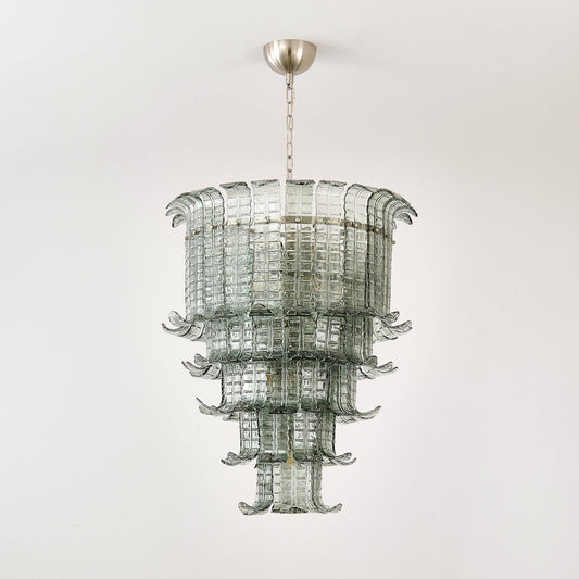 Elegant Cascade Glass Green Chandelier with Adjustable Height & LED Co