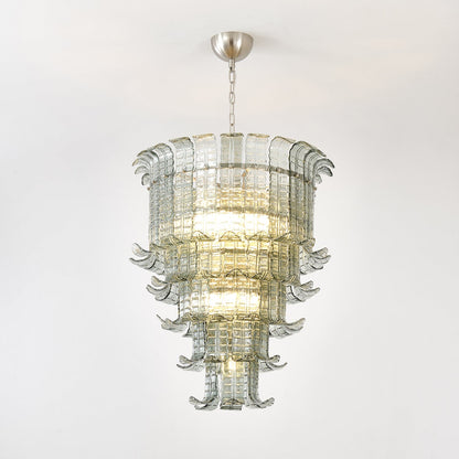 Elegant Cascade Glass Green Chandelier with Adjustable Height & LED Co