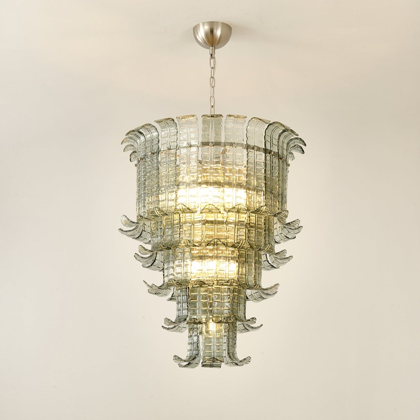 Elegant Cascade Glass Green Chandelier with Adjustable Height & LED Co
