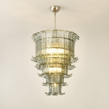 Elegant Cascade Glass Green Chandelier with Adjustable Height & LED Co