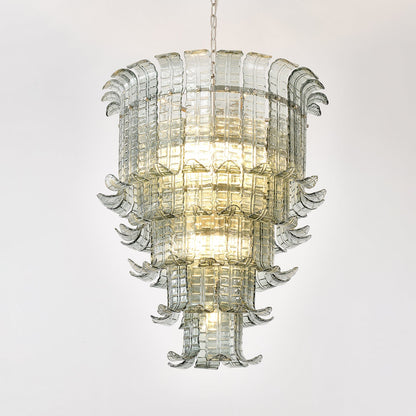 Elegant Cascade Glass Green Chandelier with Adjustable Height & LED Co