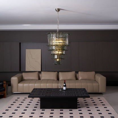 Elegant Cascade Glass Green Chandelier with Adjustable Height & LED Co