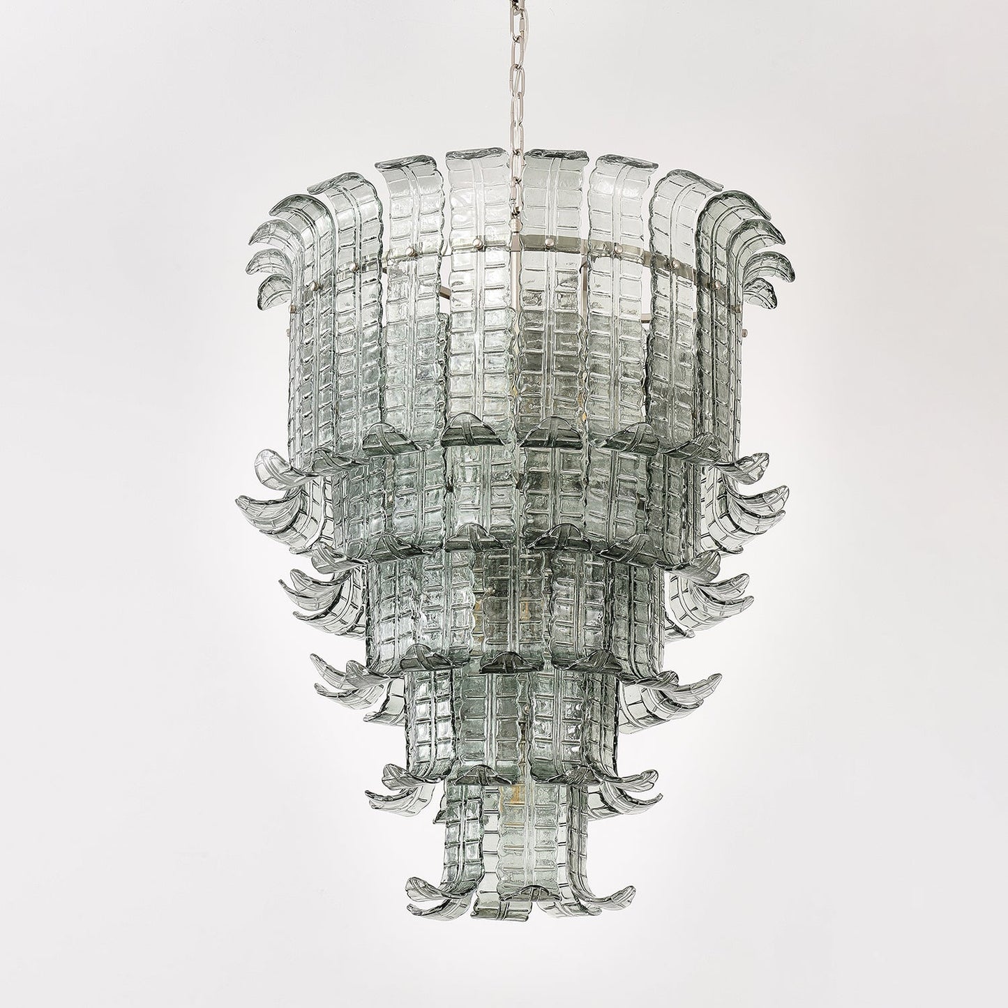 Elegant Cascade Glass Green Chandelier with Adjustable Height & LED Co