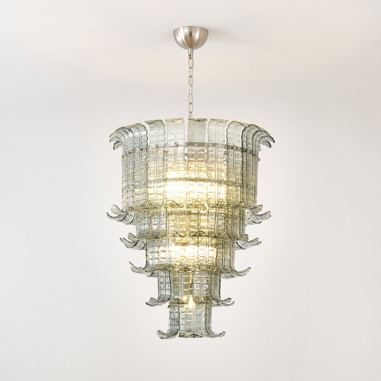 Elegant Cascade Glass Green Chandelier with Adjustable Height & LED Co