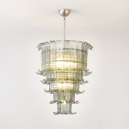 Elegant Cascade Glass Green Chandelier with Adjustable Height & LED Co