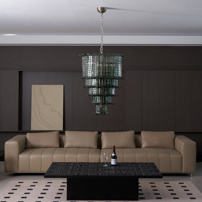 Elegant Cascade Glass Green Chandelier with Adjustable Height & LED Co