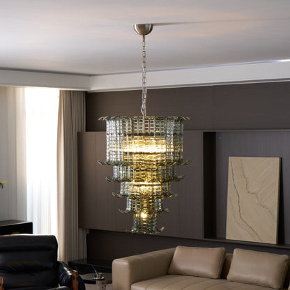 Elegant Cascade Glass Green Chandelier with Adjustable Height & LED Co