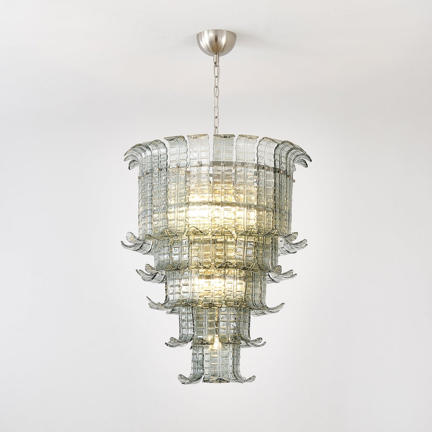 Elegant Cascade Glass Green Chandelier with Adjustable Height & LED Co