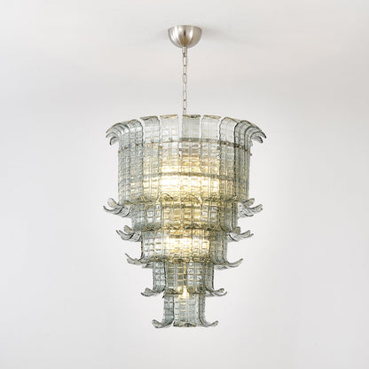 Elegant Cascade Glass Green Chandelier with Adjustable Height & LED Co