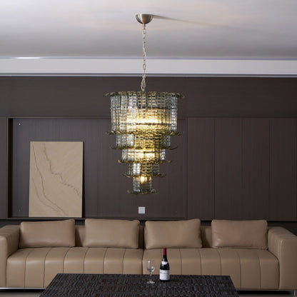 Elegant Cascade Glass Green Chandelier with Adjustable Height & LED Co