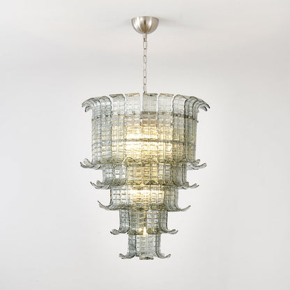 Elegant Cascade Glass Green Chandelier with Adjustable Height & LED Co