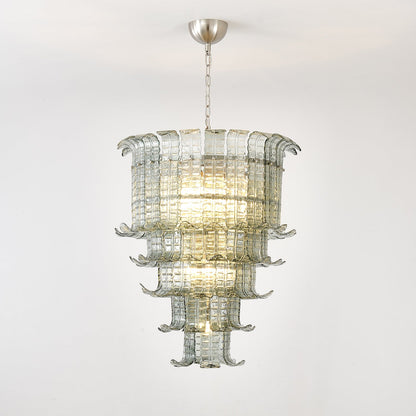 Elegant Cascade Glass Green Chandelier with Adjustable Height & LED Co
