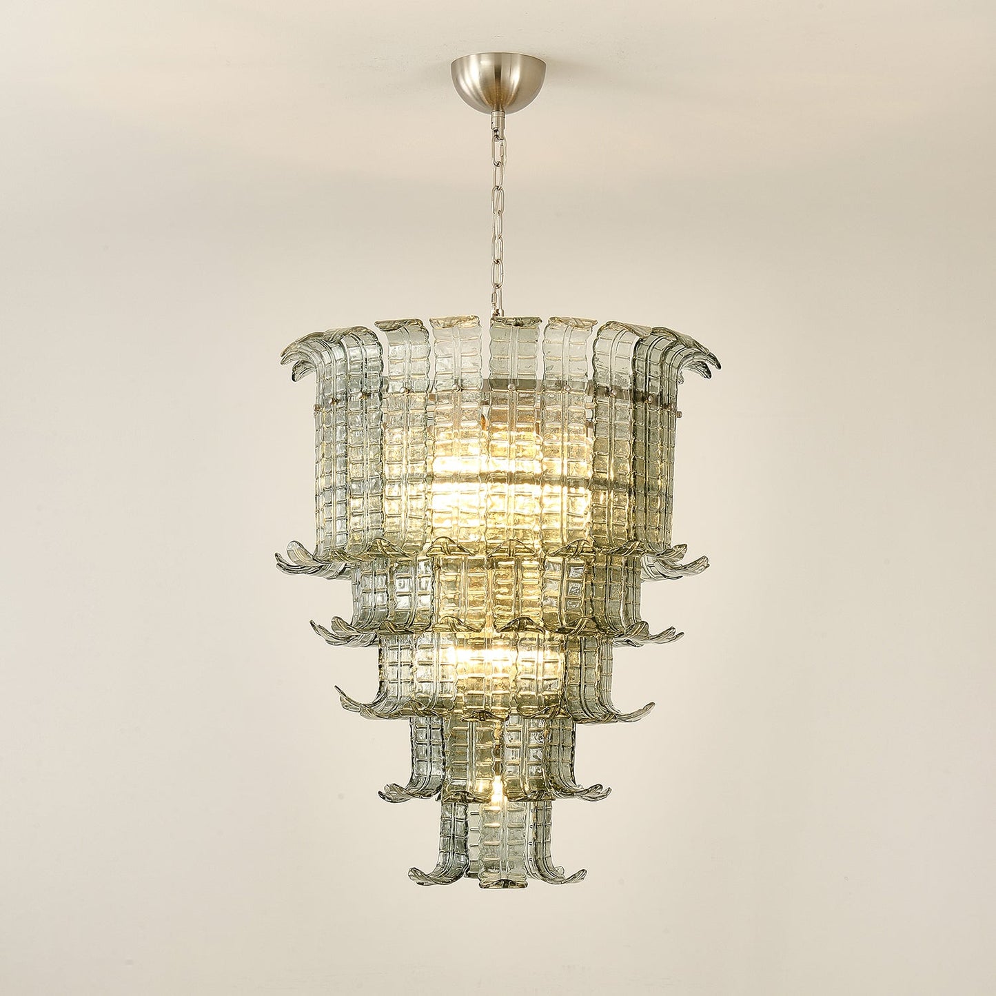 Elegant Cascade Glass Green Chandelier with Adjustable Height & LED Co
